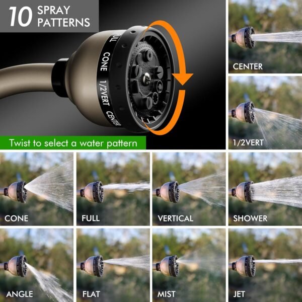 Heavy Duty Watering Wand – 10 Spray Patterns, 15" Metal Hose Nozzle Sprayer - Image 4