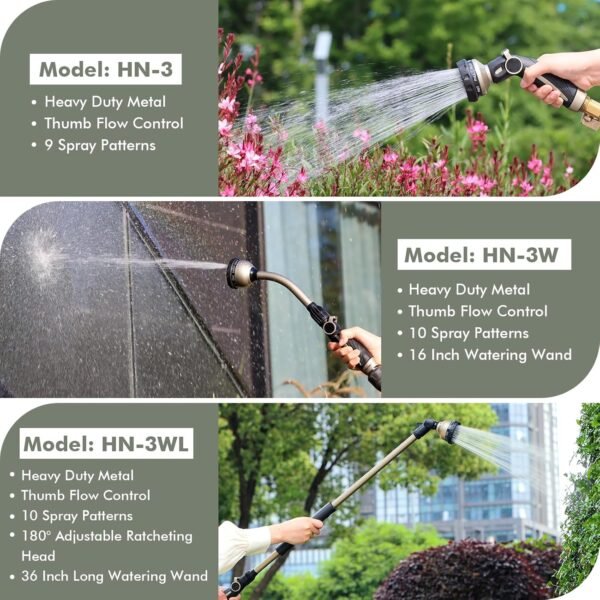 Heavy Duty Watering Wand – 10 Spray Patterns, 15" Metal Hose Nozzle Sprayer - Image 8
