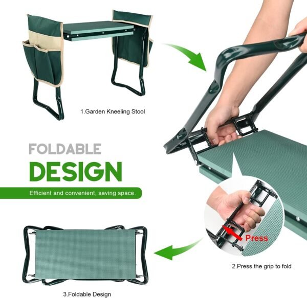 Upgraded Garden Kneeler & Seat, Foldable with Tool Pouches – For Seniors - Image 6