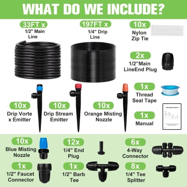 230 Ft Drip Irrigation Kit with 40 Nozzles and Tubing Set - Image 2
